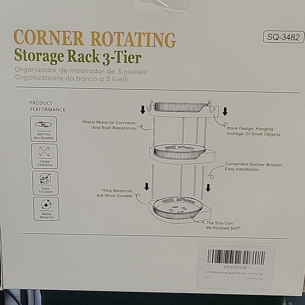 Corner Rotating Storage Rack 3-Tier SQ-3482 New In Box - Picture 3 of 5